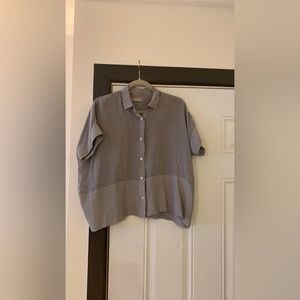 Everlane button down blouse, black and white striped.